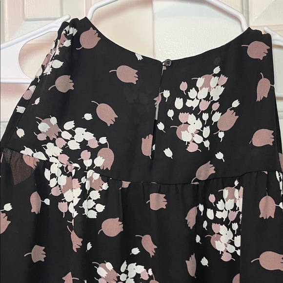 Loft Black Floral Cold Shoulder Long Sleeve Blouse Ruffle Size S - Picture 6 of 7